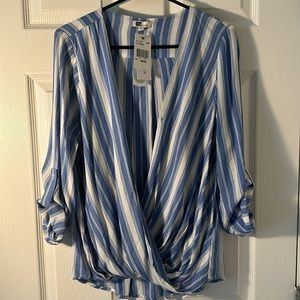 Blue and white striped long sleeve blouse